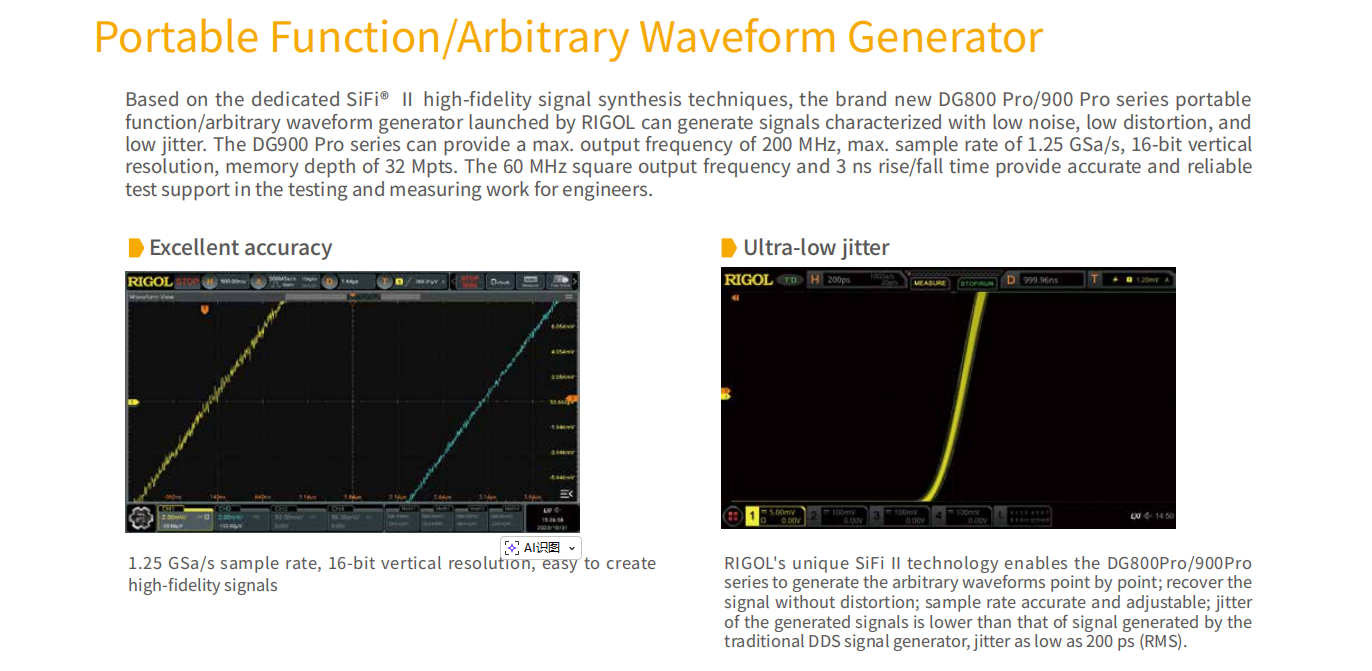 DG902 Pro 70MHz 1.25GSa/s 16-B - Function Arbitrary Waveform Generator 评论和价格